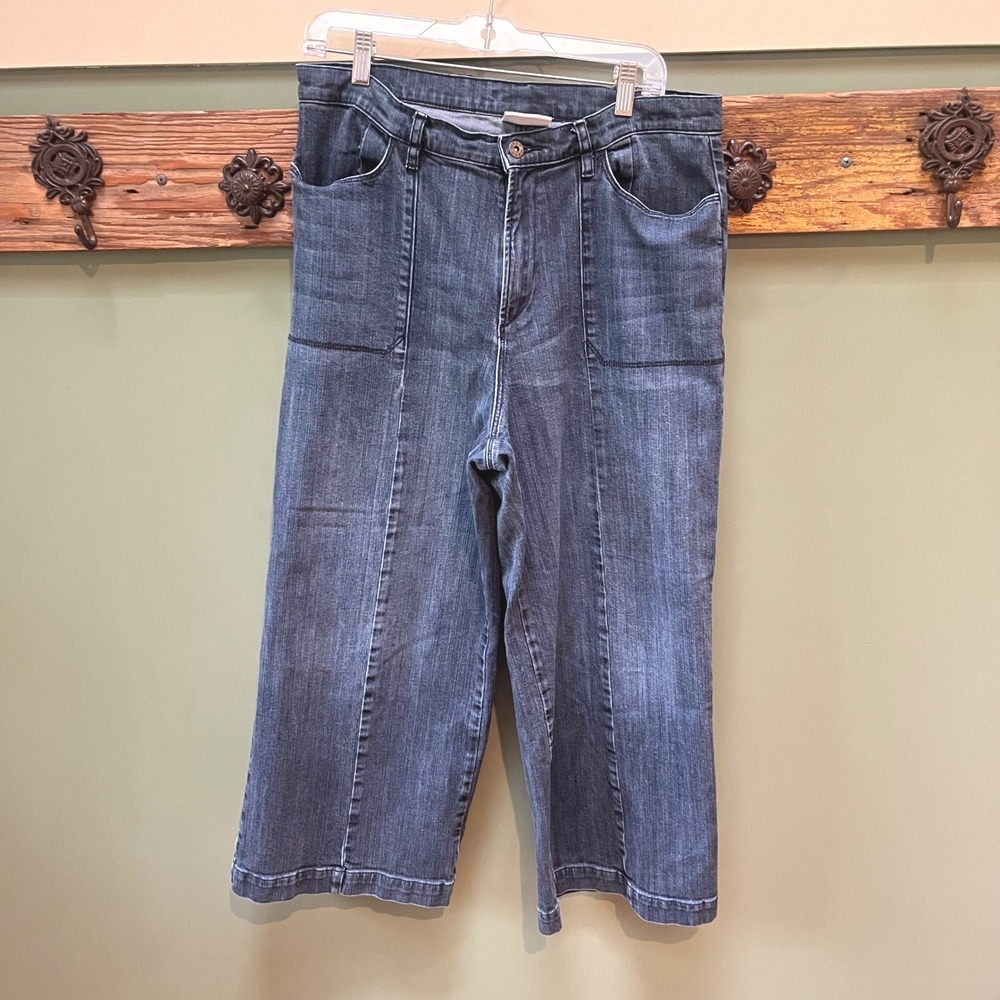 Wrap London Womens Wide Leg Crop Jeans Dark Wash Seam Front Size US 12 W524